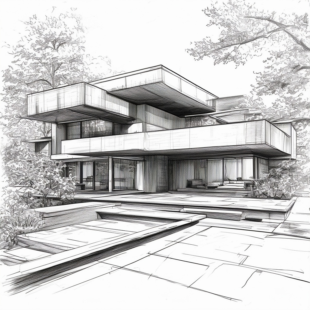 Sketch of a modern house